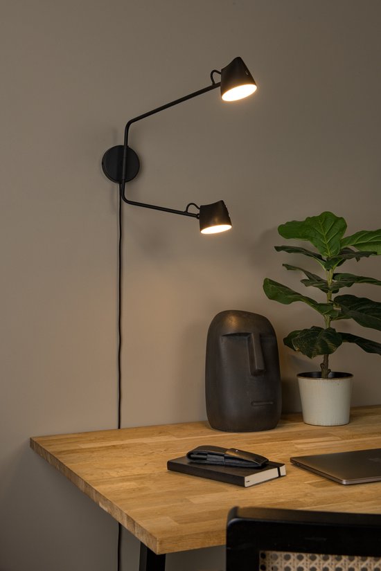 Lucide MILNE - Wandlamp - LED Dimbaar - 2x8W 2700K - Zwart