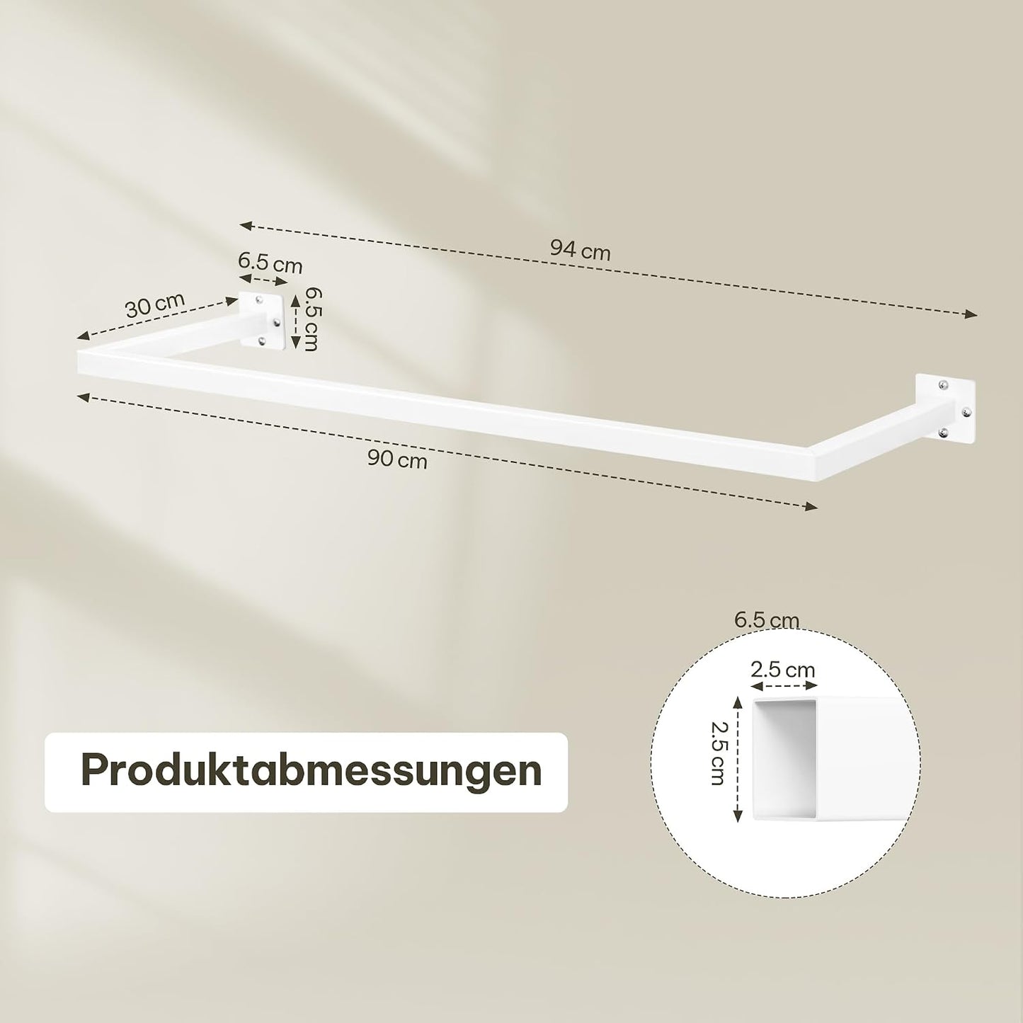 eSituro Wandmontage Kledingrek Industrieel - Pijp Kledingstang Hal Keuken Woonkamer - Wit 94 cm