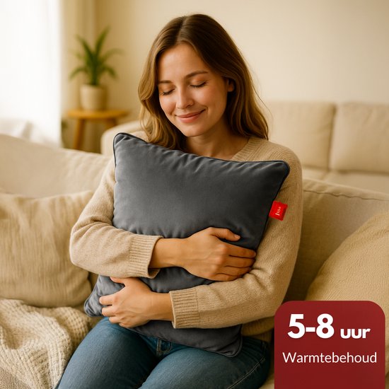 Coozie Oplaadbaar Warmtekussen – Draadloos & Bedraad – 45–65°C – Velvet – 45 x 45 cm – Antracietgrijs – Elektrisch Kussen – Incl. Powerbank – Tot 8 uur warmte