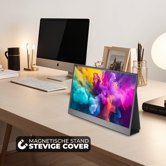 Denver Portable Monitor - Full HD - 15.6" - Draagbare Monitor - Lederen Hoes - HDMI - USB-C - PMO15604