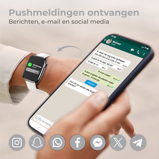 Nuvance - Smartwatch Heren & Dames met Bluetooth - IP68 Waterdicht - Geschikt voor alle Smartphones - Stappenteller en Hartslagmeter - Zilver