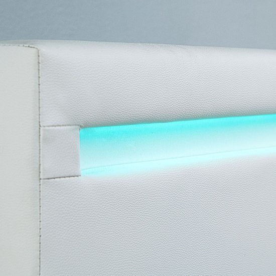 Gestoffeerd Bed Verona - 90 x 200 cm - Wit - LED Verlichting