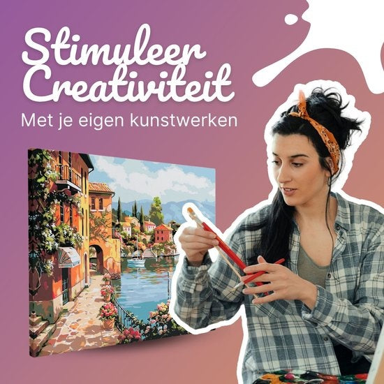 Rubye® Schilderen Op Nummer Volwassenen – Italiaanse Kust – Inclusief Verf en Penselen – Canvas Schildersdoek – Kleuren op Nummer – 40x50cm