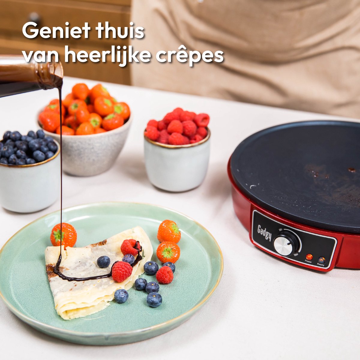 Gadgy Pannenkoekenmaker -  Ø30CM Crêpe Maker  - 1000W met Regelbare Thermostaat - Incl. Spatel en Deegverdeler -  Rood
