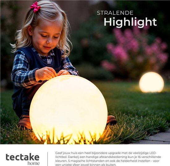 tectake® Tuinbol - Ø50 cm - Bolvorminge LED Buitenlamp met Afstandsbediening - 16 Kleuren en 5 Lichtmodi - Weerbestendige Tuinverlichting - Feestversiering - Tuindecoratie - Inclusief Lichtbron - Lichtbol - Lichtbollen voor Buiten - Bol Lamp