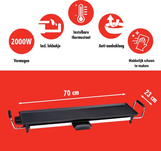 alpina Teppanyaki Bakplaat - Grillplaat - Gourmetstel 4 Personen - 70 x 23cm - 2000W