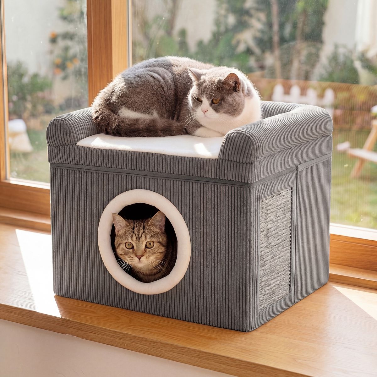 Coast Opvouwbaar Kattenhuis - met sisal krabmat - zacht kussen en verhoogde randen - grijs
