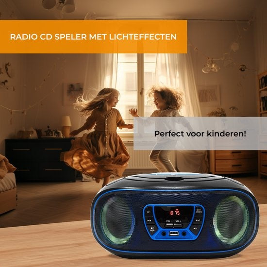 Denver Draagbare Radio CD Speler Kinderen - Bluetooth - Lichteffecten - Boombox - AUX - FM - TCL212BT - Blauw