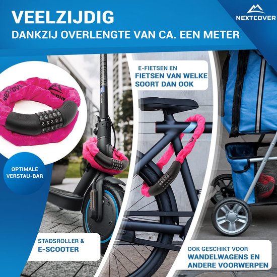 Nextcover Cijferslot - SafeSecure - 5-Cijferig - Kettingslot - Roze