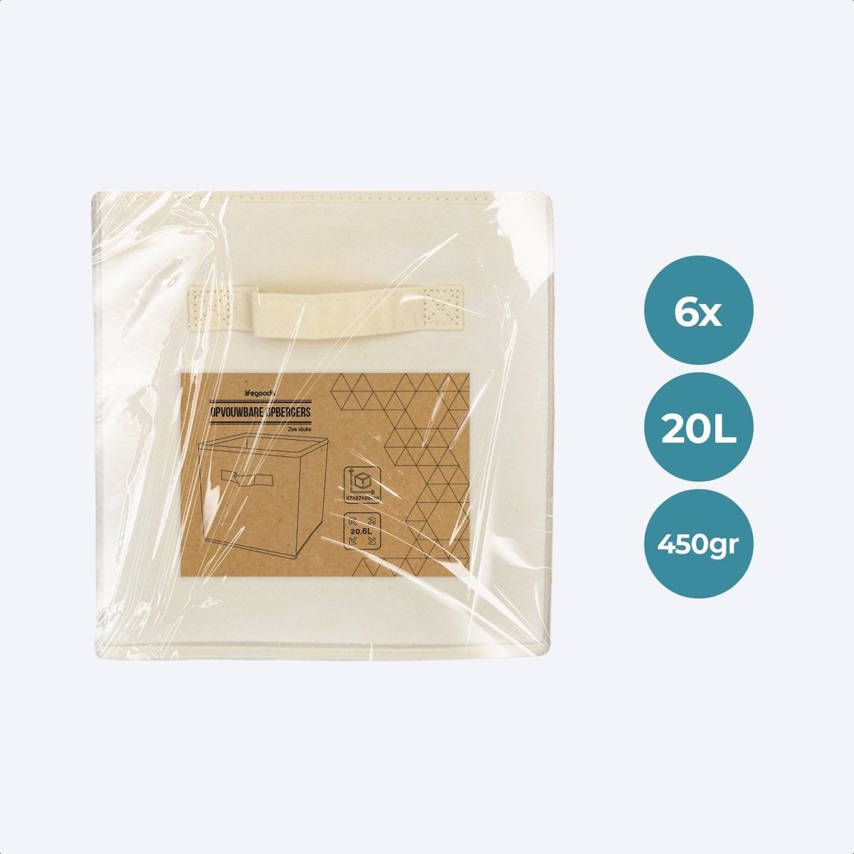 LifeGoods Kast Organizers - 6 Stuks - 20L - Textiel - Beige