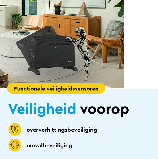 BRASQ Elektrische Convectorkachel - Verstelbare thermostaat - Elektrische Kachel - 750/1250/2000 watt - Verwarming - Zwart