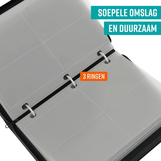 NAPI Verzamelmap voor 400 Kaarten - Binder Map voor Kaarten - 4 Pocket - Kunstleer - Premium Card Binder met Ritssluiting - 50 Pagina's - A5 Formaat - Rood/Wit