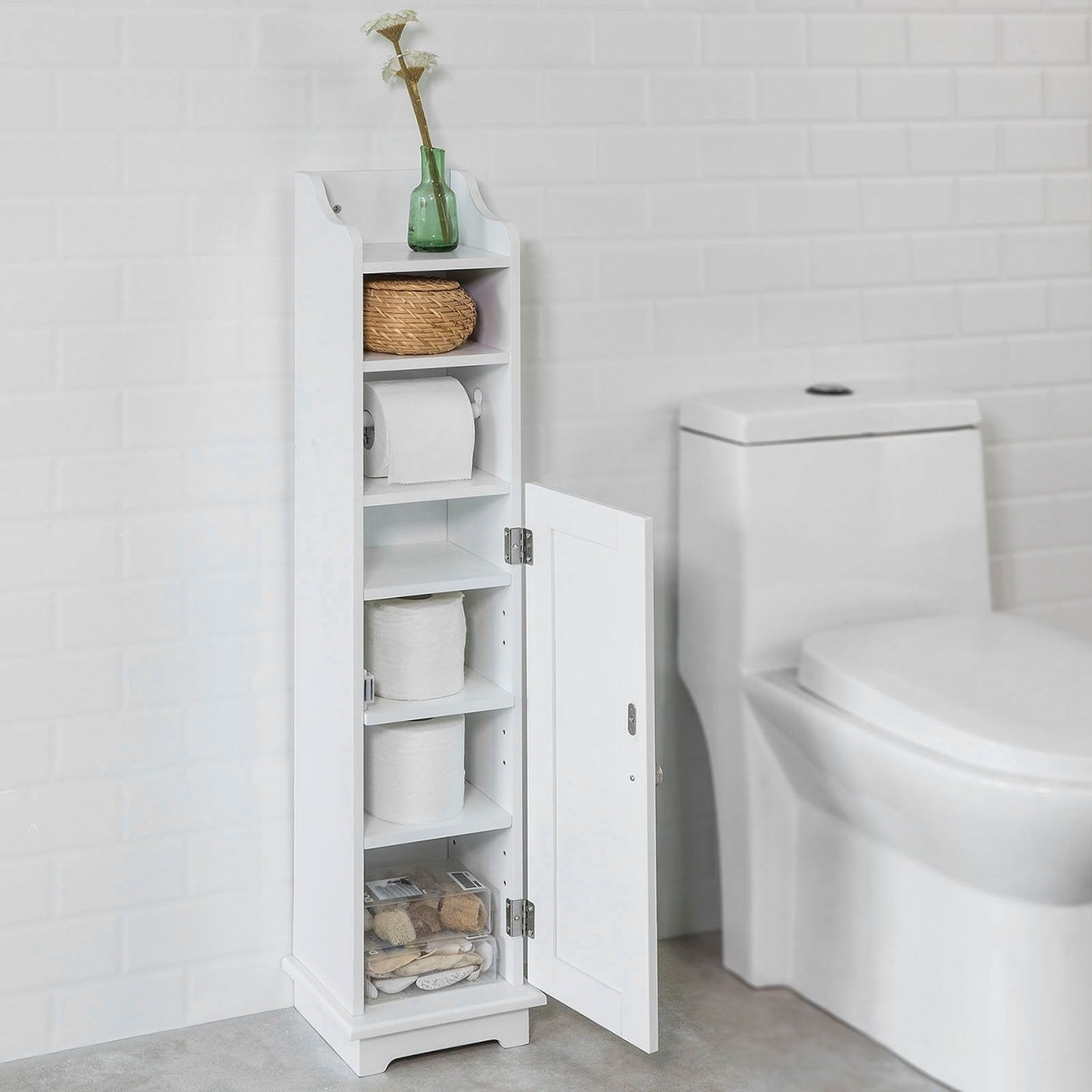 SoBuy Toiletkast met WC-Rolhouder - Wit - 20x100x18 cm