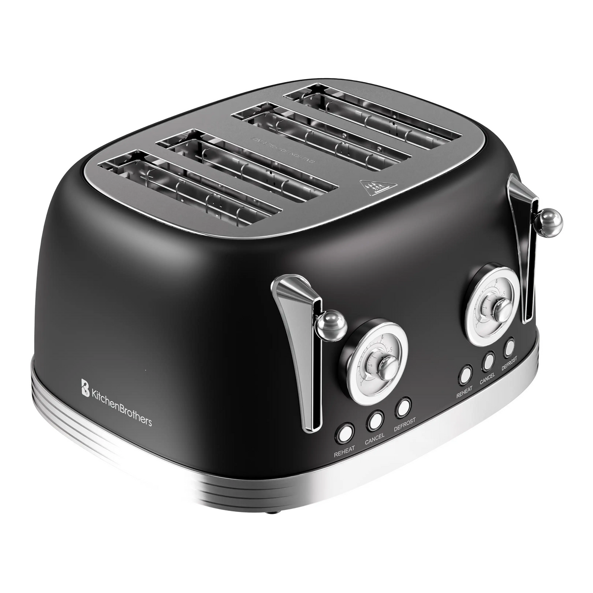 KitchenBrothers Retro Broodrooster 4 Sleuven – Mat Zwart – 6 Bruiningsstanden