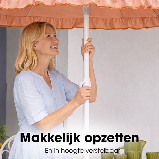 Mica Decorations Kantelbare Parasol met Ruches - Stokparasol 238 x Ø195 cm - Tuin of Balkonparasol - Polyester, Staal - Perzik