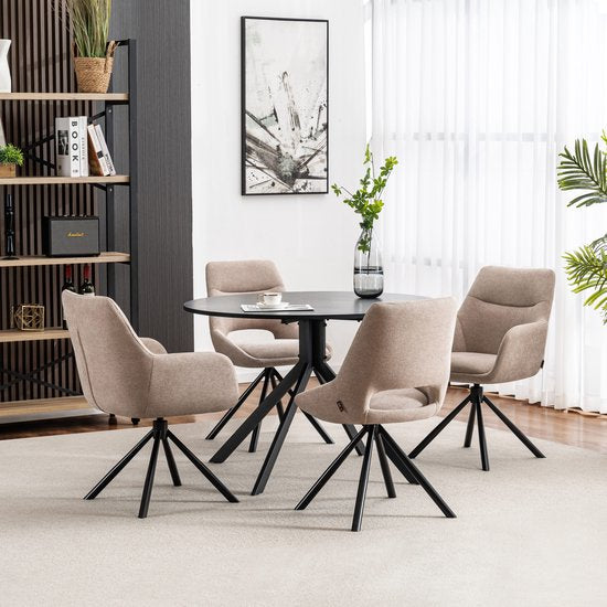 Furnihaus Olivia - Draaibare Eetkamerstoel - Armleuningen - Beige - Stof