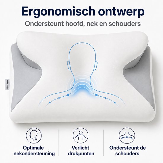 Ergonomisch Hoofdkussen - 95% Katoen - Hoofdkussen Nekklachten - Vlinderkussen - Voor Rug-, Buik- en Zijslapers - Memory Foam - Traagschuim Kussen - Slaapkussen - Kussen - Ergonomisch Kussen - Orthopedische Kussens - Medium