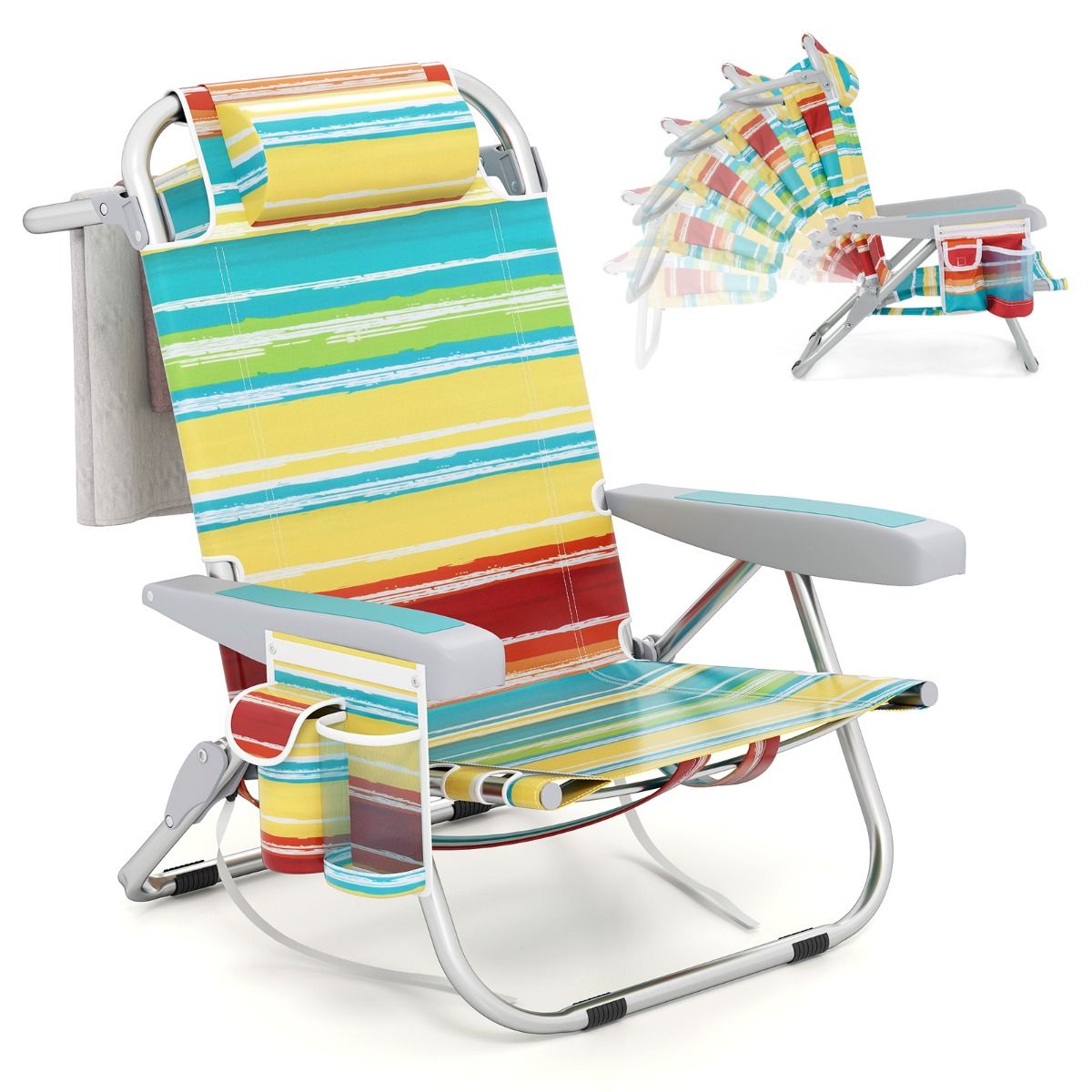 Coast Strandstoel met Verstelbare Rugleuning - Opvouwbaar met Bekerhouder en Opbergvakken - multicolor