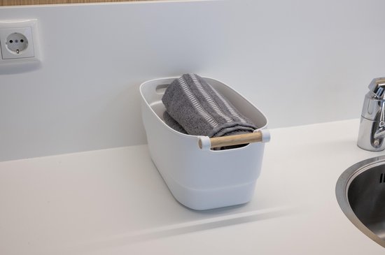 Alpina Opbergmandje - 33 x 18 x 15 cm - Kunststof - Houten Handvat