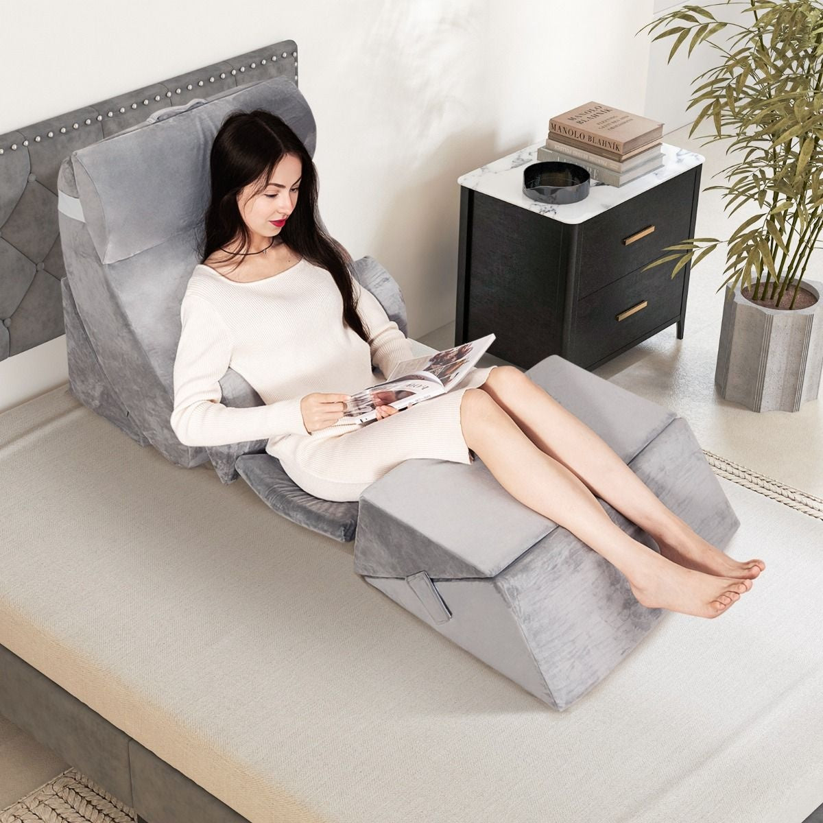 Coast Set van 7 Ergonomische Ligkussens - Traagschuim - Wasbare Hoes - 119 x 59 x 55 cm - Grijs