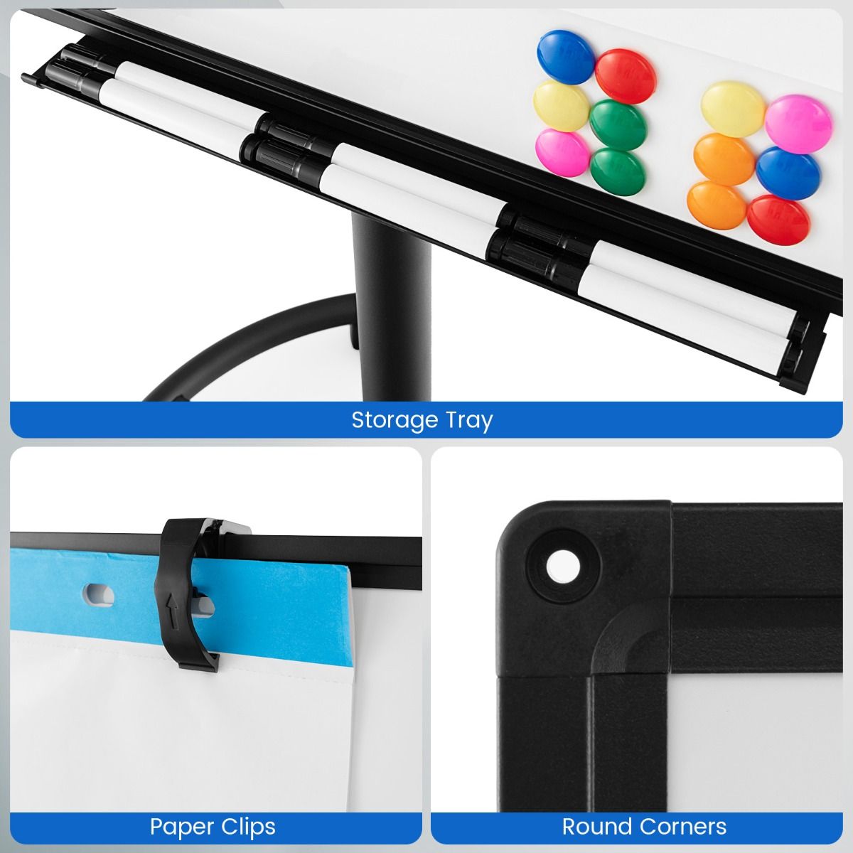 Coast Magnetisch Whiteboard - Inclusief Accessoires - Verrijdbaar - 100 x 65 cm - Zwart