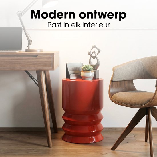 Mica Decorations Mart Bijzettafel – Bijzettafel Rond – Tafeltje – Koffietafel – Bijzet Tafel voor Woonkamer – Ook als Plantentafeltje of Plantenstandaard - Metaal – 46 x 30 cm – Rood