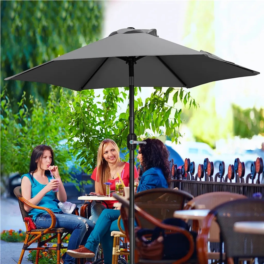 Yaheetech Parasol Ø226 cm – Grijs – 226 x 226 x 240 cm – Met Slinger en Kantelfunctie