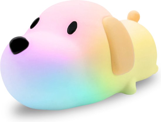 Vulpes Goods® Nachtlampje Kinderen - LED Licht & 8 Kleuren – Nachtlampje Babykamer – Puppy – USB-Oplaadbaar – Dimmer – Timer – Draadloos - Kindvriendelijk