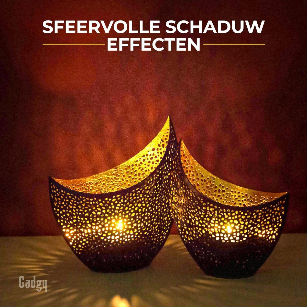 Gadgy Waxinelichthouder Oosters – Set van 2 - 16 en 14.5cm - Theelichthouders - Zwart /Goud - Metaal