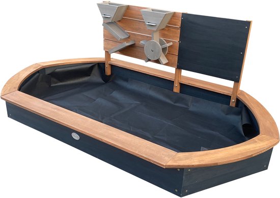 AXI Joey Zandbak 158 x 91 x 57 cm Bruin/antraciet – Met Speelwand en Krijtbord – Ovale Zandbak - Met Hoes en Grondzeil – FSC 100% Hemlock Hout