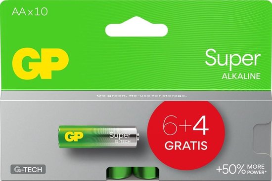 GP Super Alkaline batterij - AAA - 10-pack - actieblister(6+4)