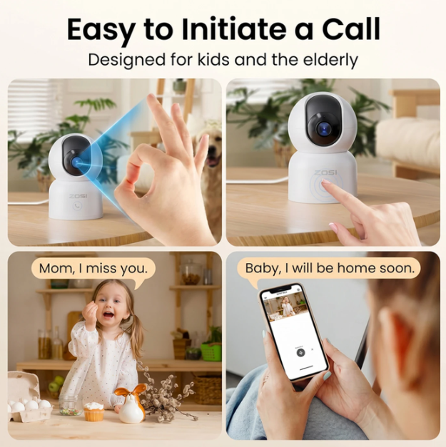 ZOSI Binnencamera - 4 MP 2,5K - Wi-Fi - 360° Draaibaar - Bewegingsdetectie - Nachtzicht - Tweeweg-audio - Appbediening
