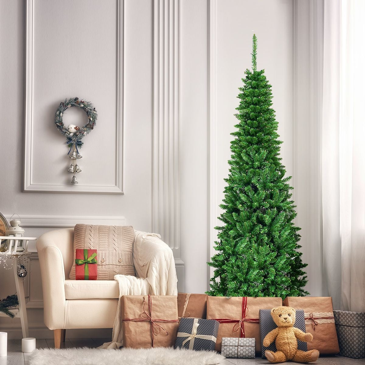 Coast Kerstboom Potloodvormig MET Warm Witte LED-Verlichting En Metalen Voet & - 200cm