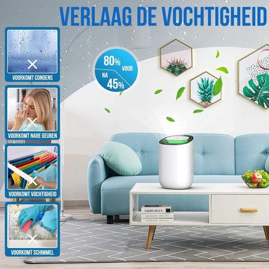 Strex Luchtontvochtiger – Stil & Compact – 600 ml/dag – Voor Huis, Slaapkamer & Kantoor - Wit