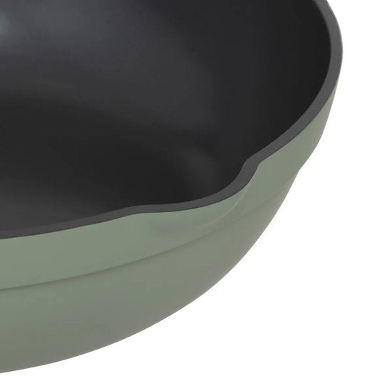 5Five Braadpan met glazen deksel - Alle kookplaten geschikt - groen/beige - D28 x H13cm - Souteerpan