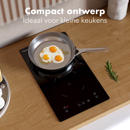 KitchenBrothers Inductie Kookplaat - Inbouw Inductieplaat - 30 cm - 2 Zones - 1 Fase - Tot 3300W - Zwart