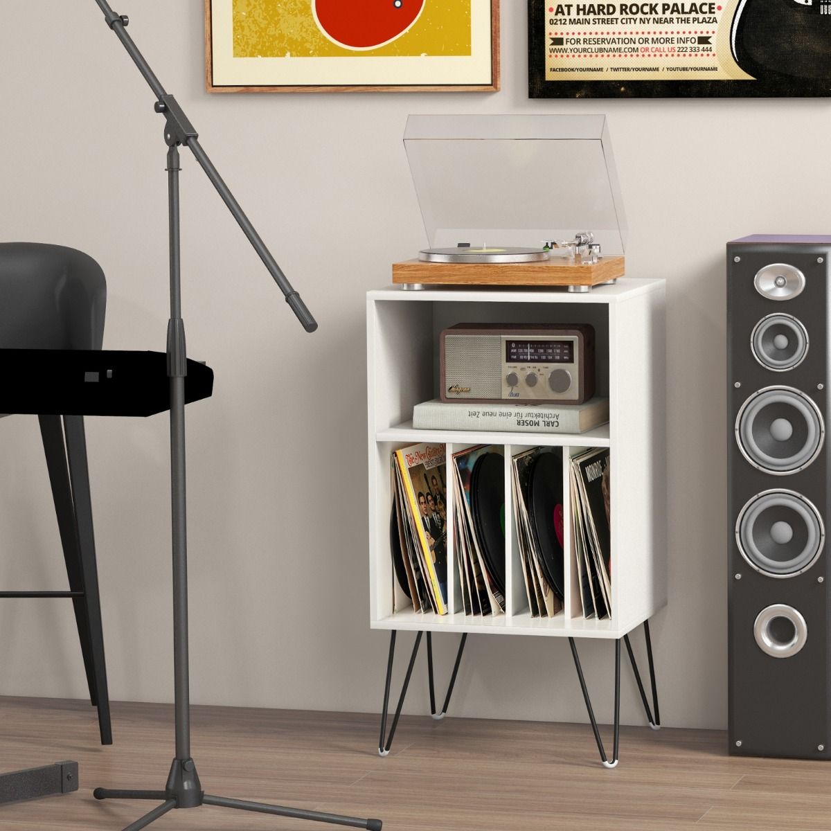 Coast Platenspelerstandaard - 3-laags vinyl opbergtafel - met oplaadstation - wit