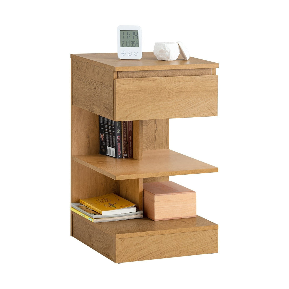 SoBuy Bijzetkastje - Salontafel met 1 uitschuifbare lade - Max. 45KG - 39 x 65 x 39 cm - Houtkleur