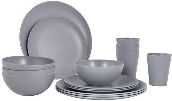 Bo-Camp - Servies - Renew - RPET - Grijs - 16 Stuks
