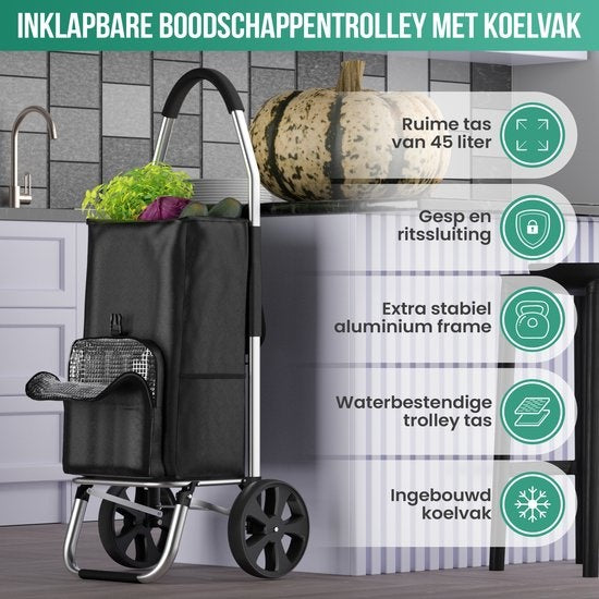 Avalo Boodschappentrolley met Koelvak - Opvouwbaar - Afneembare Boodschappentas - Boodschappenwagen