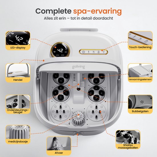 Goliving Automatische Voetenbad - Incl. 3x Badzout - Voetmassage Apparaat - Inklapbaar Voetbad Met Massage - Verwarming tot 48°C- Afstandsbediening - Wit