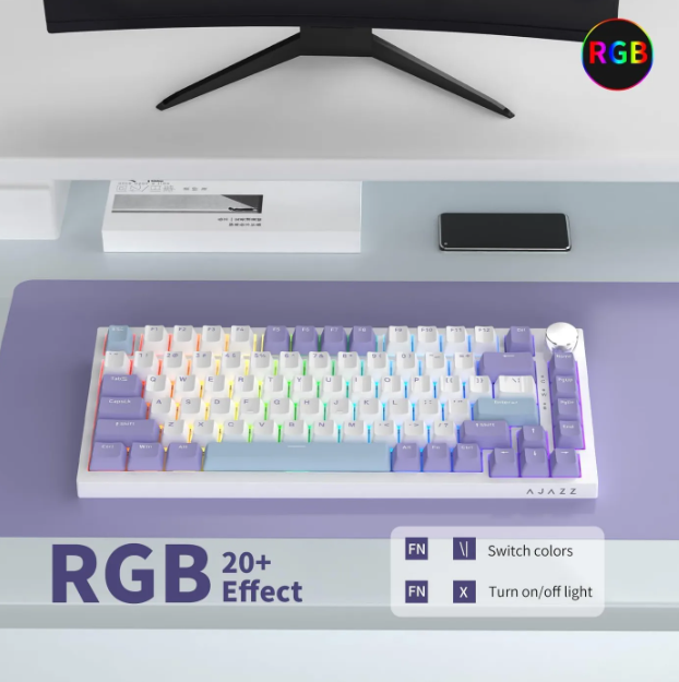 AJAZZ AK820 Mechanisch Gaming Toetsenbord - 75% - 82 Toetsen - US QWERTY - RGB - Paars