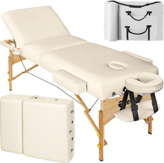 tectake® - Massagetafel met matras van 10 cm hoog + draagtas behandeltafel massage tafel - beige - behandelbank – incl. opbergtas – opvouwbaar