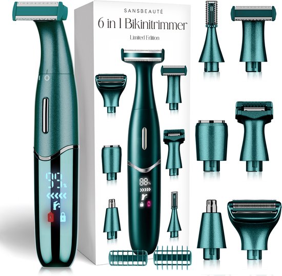6-in-1 Bikinitrimmer - Sansbeauté® - Gezicht - Oksels - Benen - Bikinilijn - Wenkbrauw Trimmer - Gezichtsontharing Dames - Intieme Zone - Ladyshaves Bikini - Ontharingsapparaat Electrisch