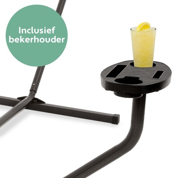 Vita5 Hangmat met Standaard en Spreidstok – 2 Persoons – incl. Bekerhouder - Afneembaar kussen – uv-bestendig – Lichtgrijs