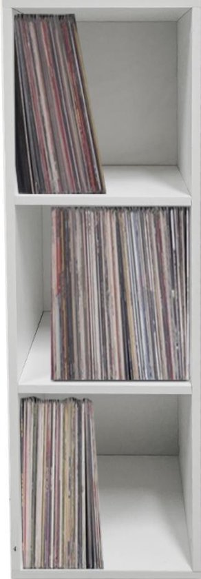 VDD Lp platen vinyl opbergkast 3 vakken - wit - 34x34x104 cm