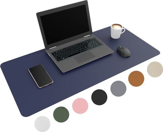 WURK Professionele Bureau Onderlegger Kunstleer – Bureau Organizer – Bureau Accessoires – Muismat XXL– Inclusief Kabel Clip – 80x40 – Blauw