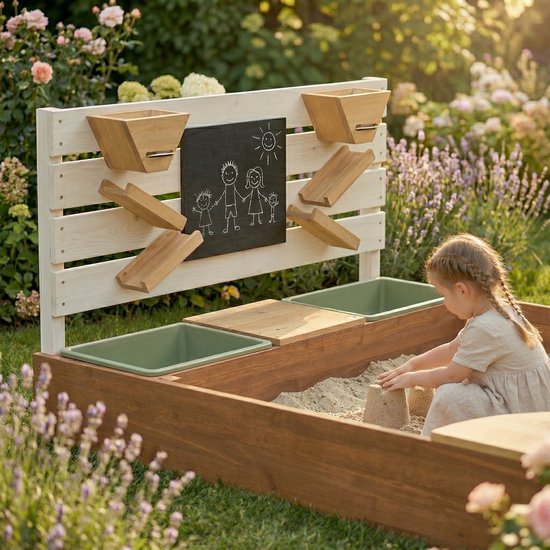 AXI Cato zandbak met zand & waterbakken en Speelwand Beige/bruin- Zand & Water - Inclusief afdekzeil en gronddoek - 10 jaar garantie!