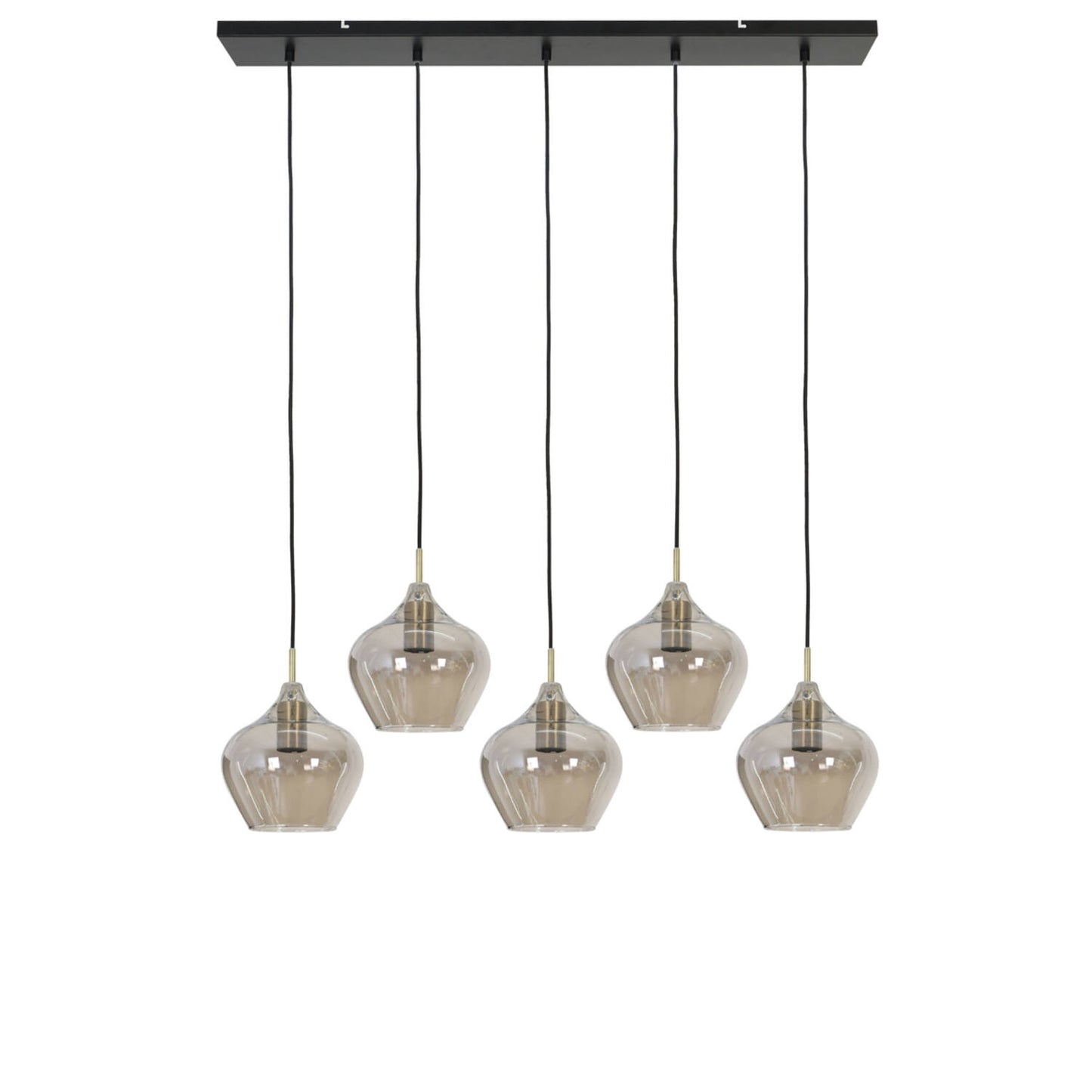 Light & Living Hanglamp RAKEL – 5 Lichten – Glas Ø20 cm – Rechthoekig – Antiek Brons + Smoke – Elegante Vintage Stijl