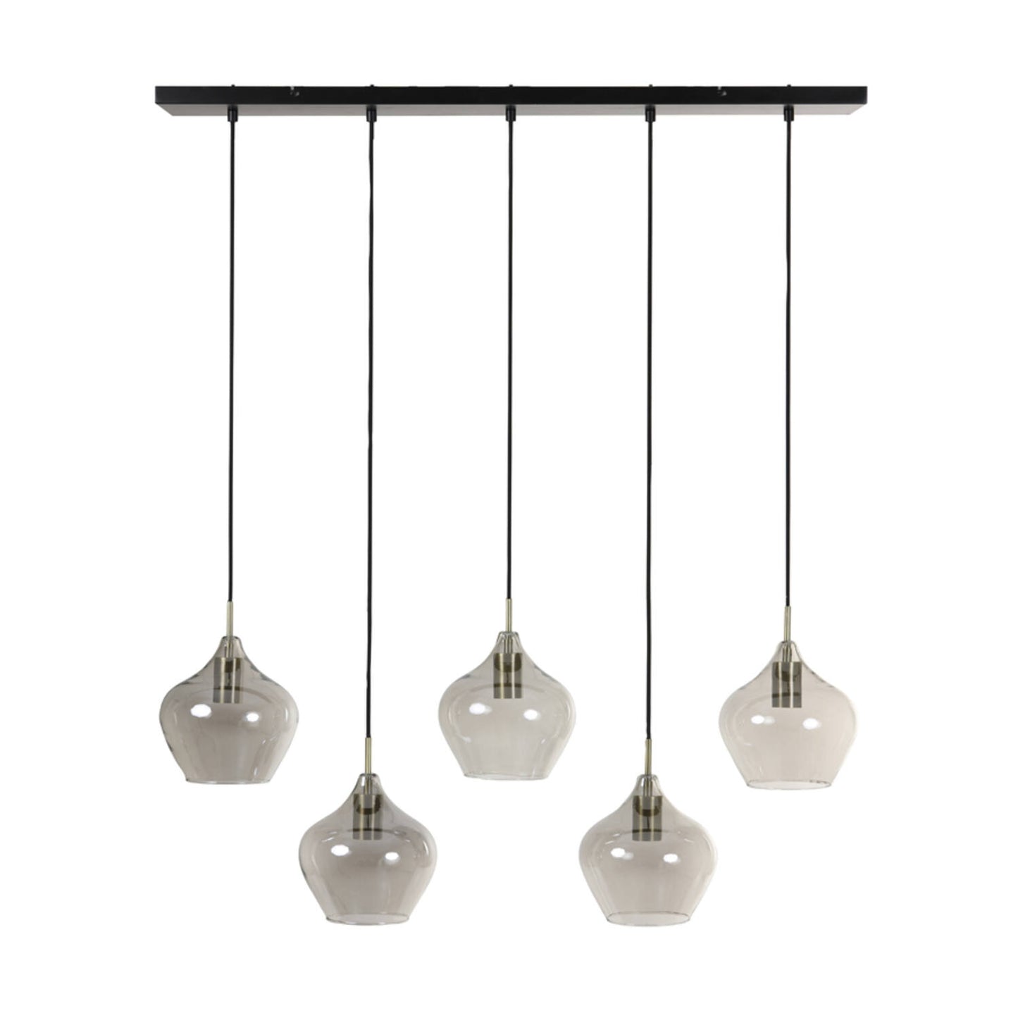 Light & Living Hanglamp RAKEL – 5 Lichten – Glas Ø20 cm – Rechthoekig – Antiek Brons + Smoke – Elegante Vintage Stijl